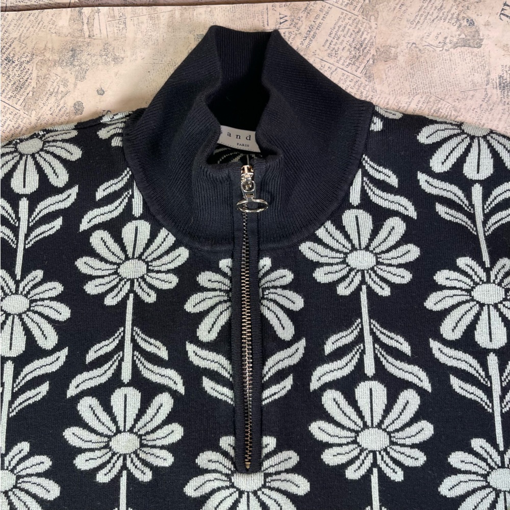 Sandro Kurt Daisy Jacquard Quarter Zip Sweater - Picture 2 of 9